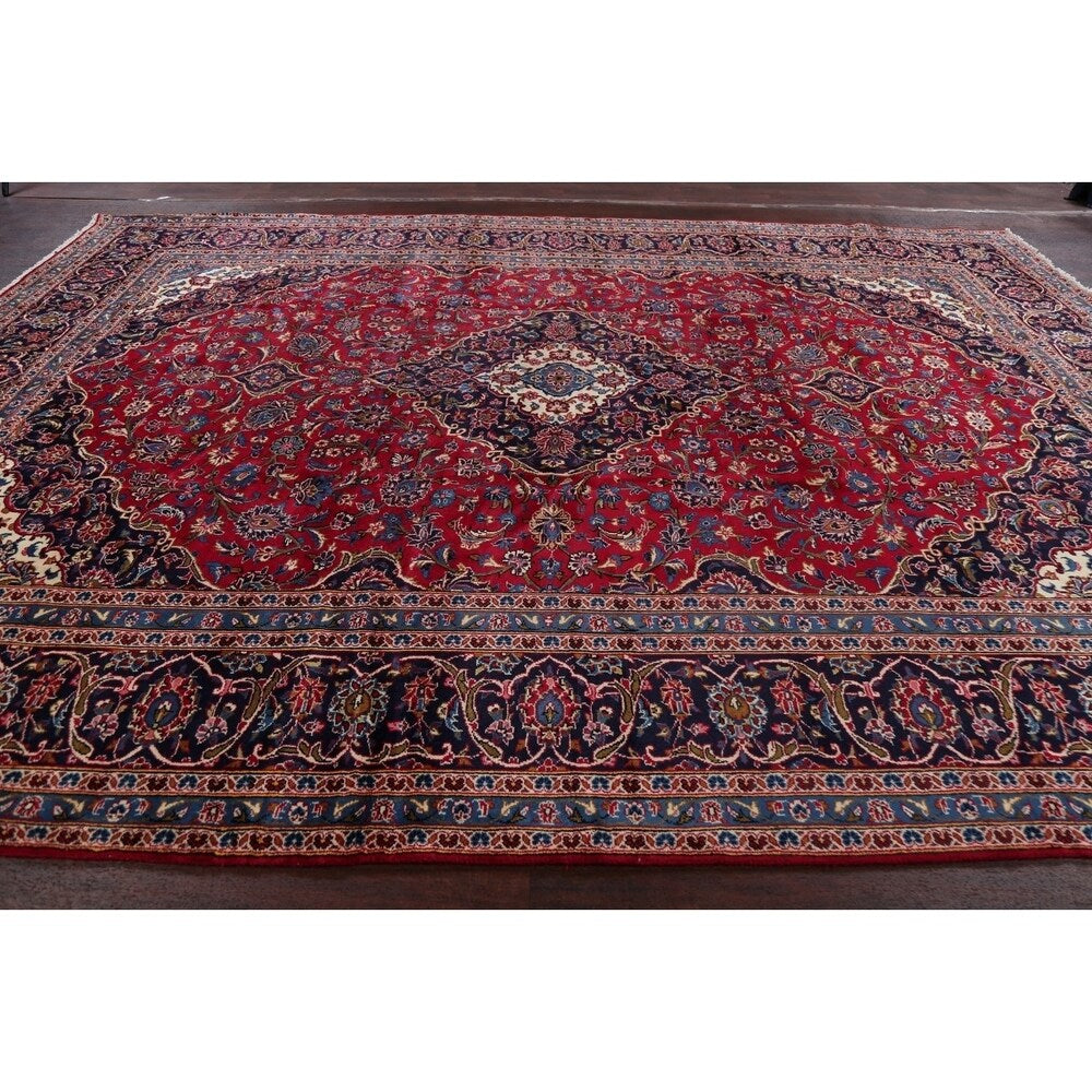 Vintage Floral Medallion Kashan Persian Oriental Area Rug Handmade - 9'8" x 13'2"
