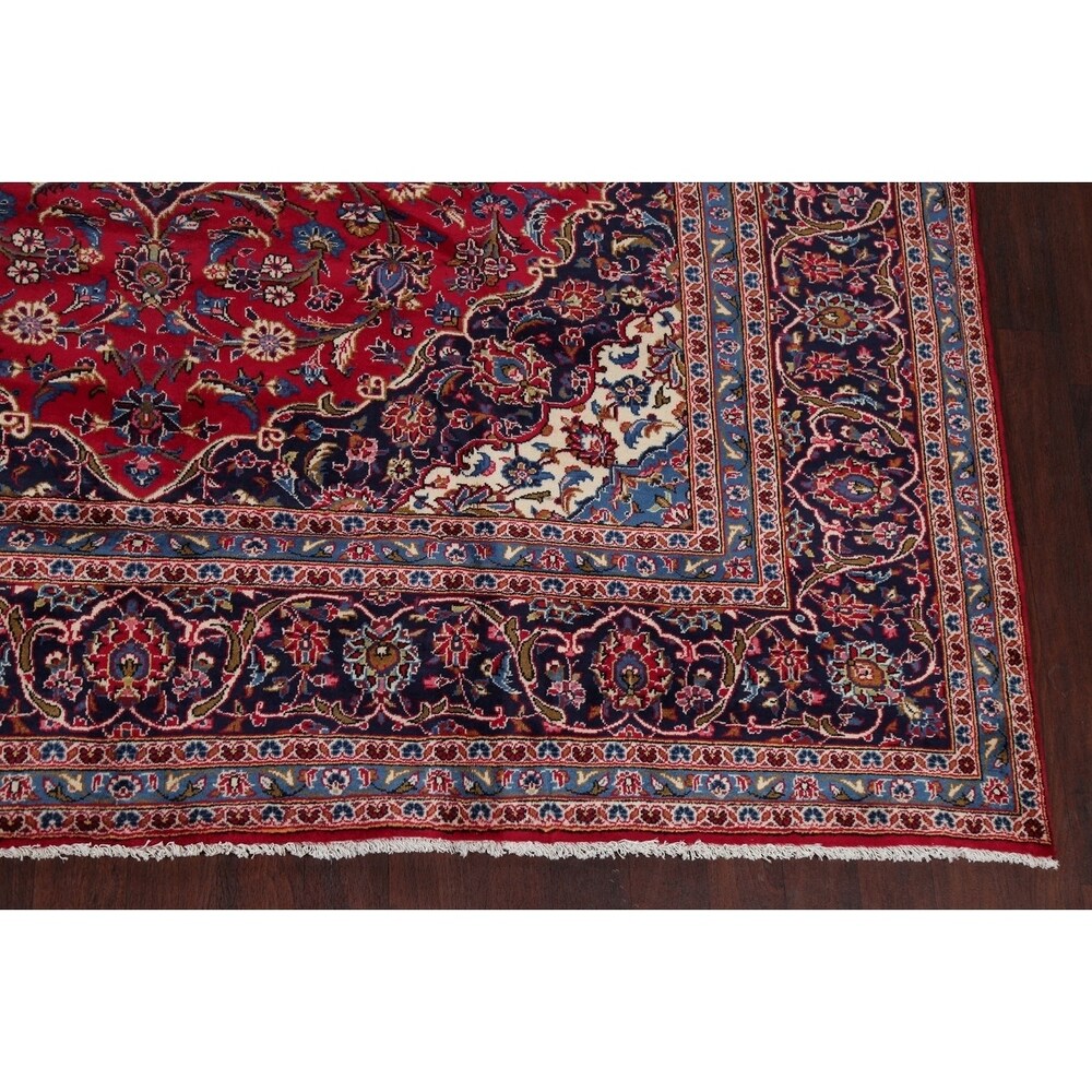 Vintage Floral Medallion Kashan Persian Oriental Area Rug Handmade - 9'8" x 13'2"