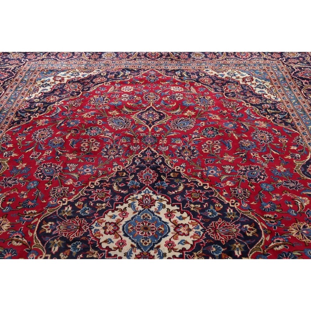Vintage Floral Medallion Kashan Persian Oriental Area Rug Handmade - 9'8" x 13'2"