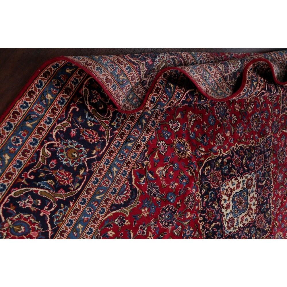 Vintage Floral Medallion Kashan Persian Oriental Area Rug Handmade - 9'8" x 13'2"