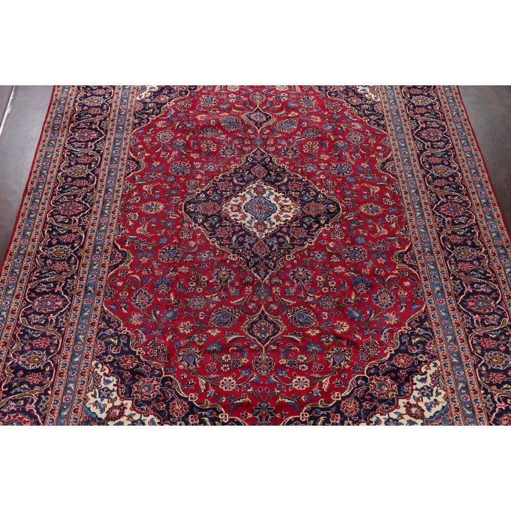 Vintage Floral Medallion Kashan Persian Oriental Area Rug Handmade - 9'8" x 13'2"