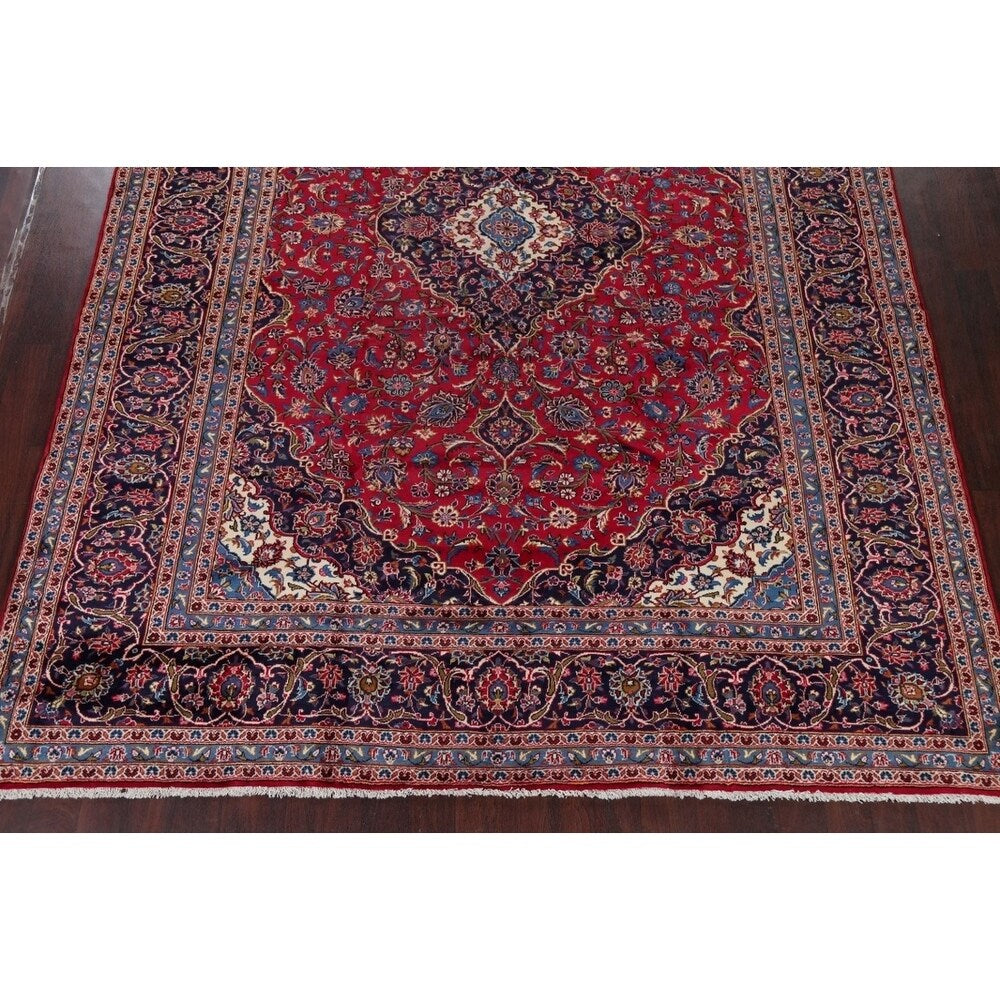Vintage Floral Medallion Kashan Persian Oriental Area Rug Handmade - 9'8" x 13'2"