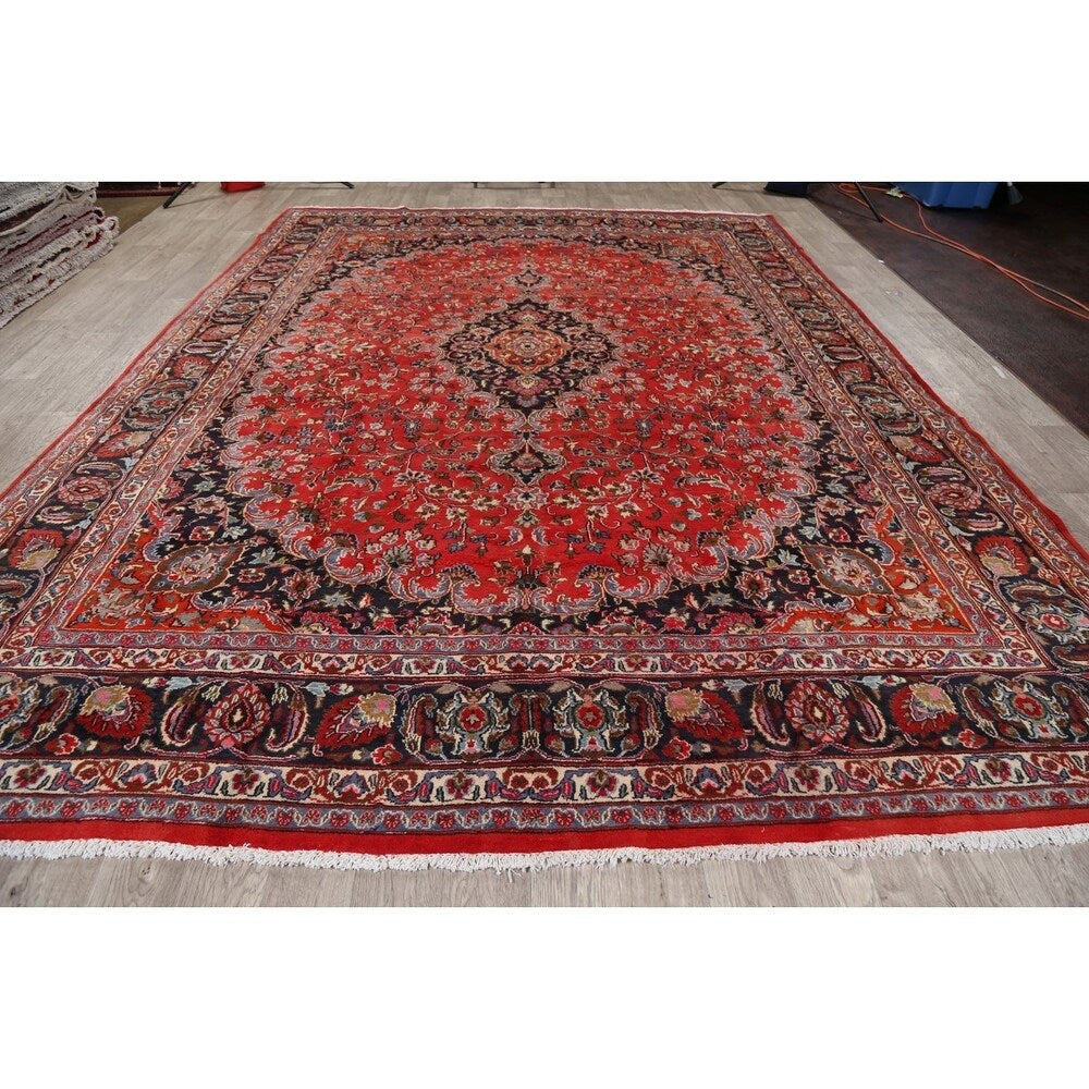 Vintage Floral Red Kashmar Persian Area Rug Handmade Wool Carpet - 9'7" x 12'9"