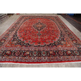 Vintage Floral Red Kashmar Persian Area Rug Handmade Wool Carpet - 9'7" x 12'9"