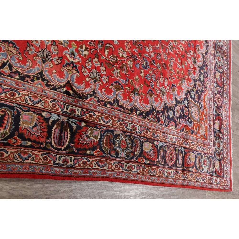 Vintage Floral Red Kashmar Persian Area Rug Handmade Wool Carpet - 9'7" x 12'9"