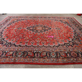 Vintage Floral Red Kashmar Persian Area Rug Handmade Wool Carpet - 9'7" x 12'9"