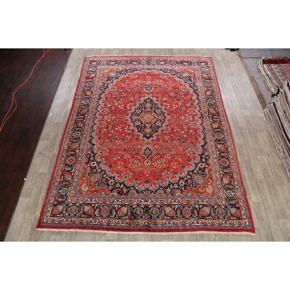 Vintage Floral Red Kashmar Persian Area Rug Handmade Wool Carpet - 9'7" x 12'9"