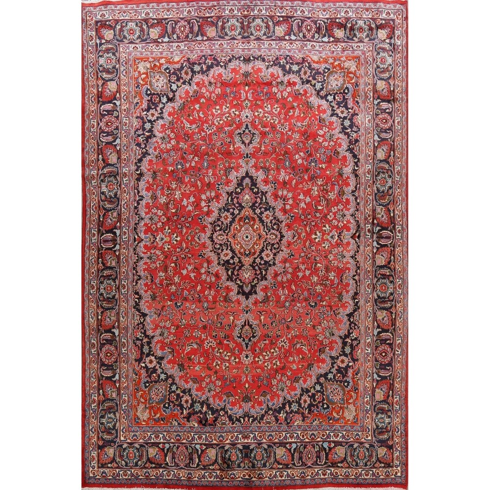 Vintage Floral Red Kashmar Persian Area Rug Handmade Wool Carpet - 9'7" x 12'9"