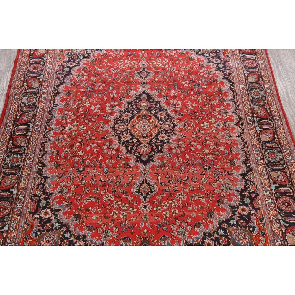 Vintage Floral Red Kashmar Persian Area Rug Handmade Wool Carpet - 9'7" x 12'9"