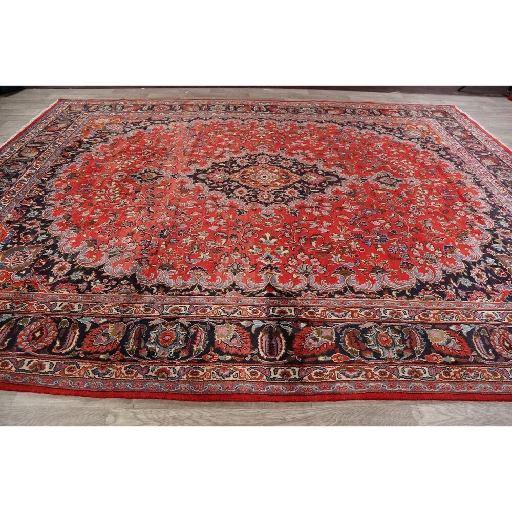Vintage Floral Red Kashmar Persian Area Rug Handmade Wool Carpet - 9'7" x 12'9"