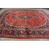 Vintage Floral Red Kashmar Persian Area Rug Handmade Wool Carpet - 9'7" x 12'9"