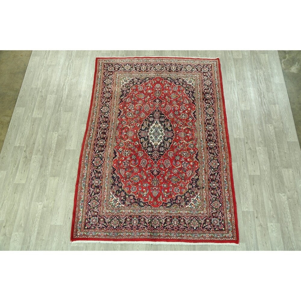 Floral Mashad Persian Home Decor Area Rug Handmade Wool Carpet - 6'6" x 9'4"