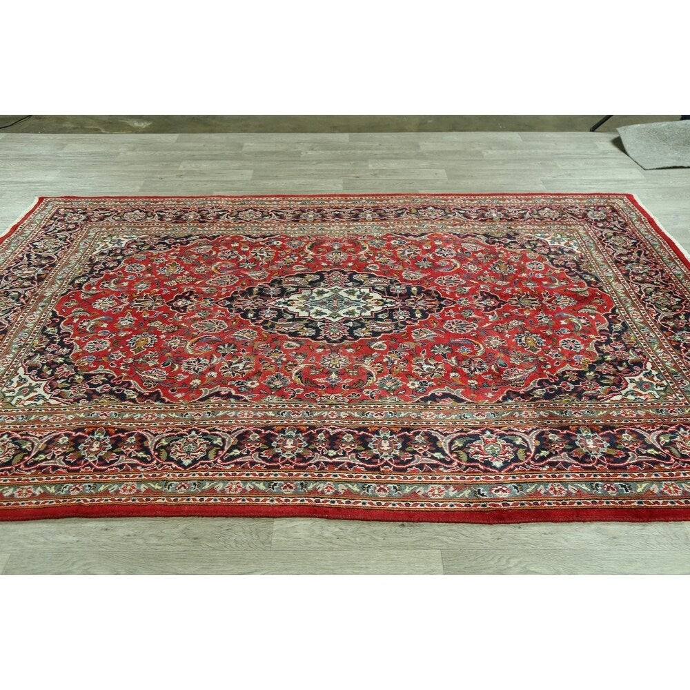 Floral Mashad Persian Home Decor Area Rug Handmade Wool Carpet - 6'6" x 9'4"