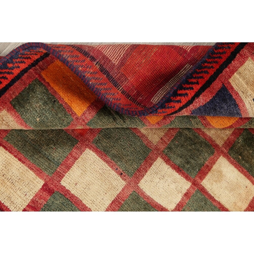 Vintage Gabbeh Checked Hand Knotted Wool Oriental Persian Area Rug - 4'8" x 3'6"