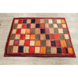 Vintage Gabbeh Checked Hand Knotted Wool Oriental Persian Area Rug - 4'8" x 3'6"
