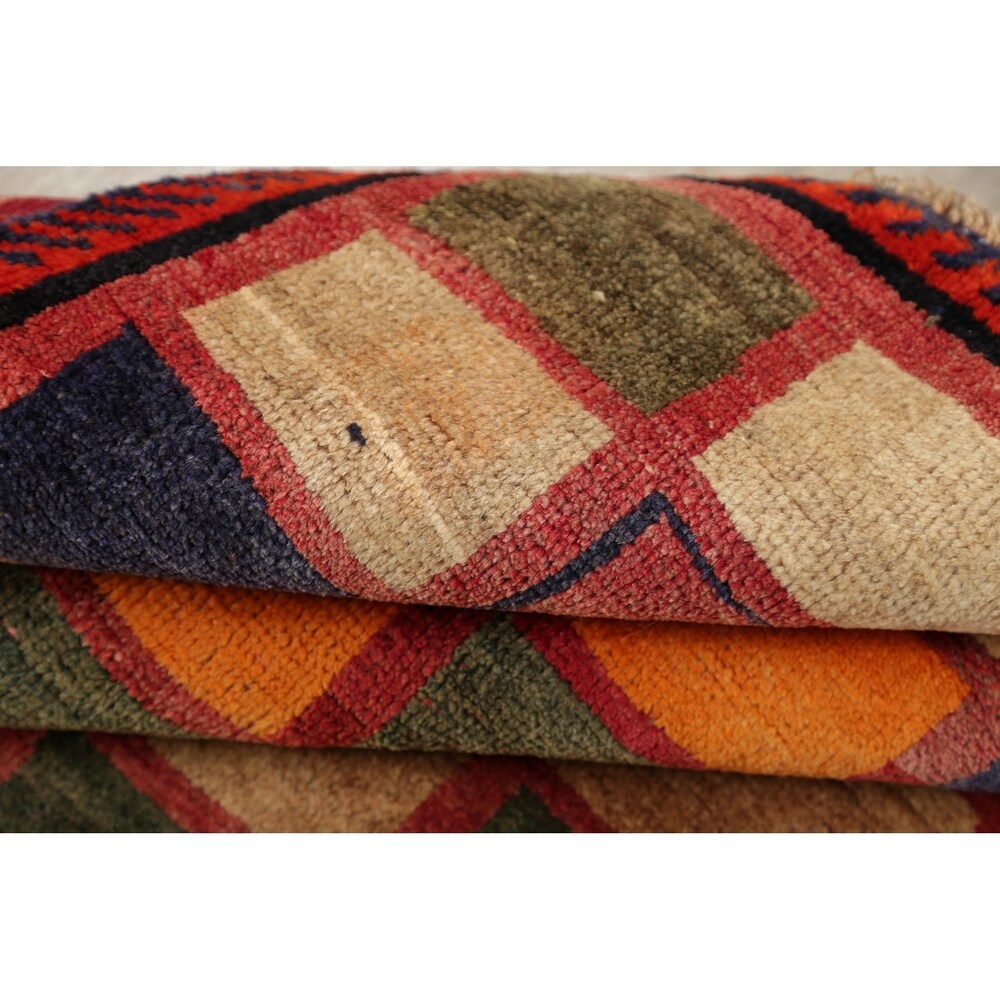 Vintage Gabbeh Checked Hand Knotted Wool Oriental Persian Area Rug - 4'8" x 3'6"
