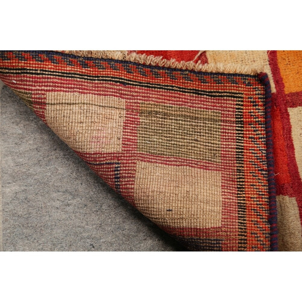 Vintage Gabbeh Checked Hand Knotted Wool Oriental Persian Area Rug - 4'8" x 3'6"