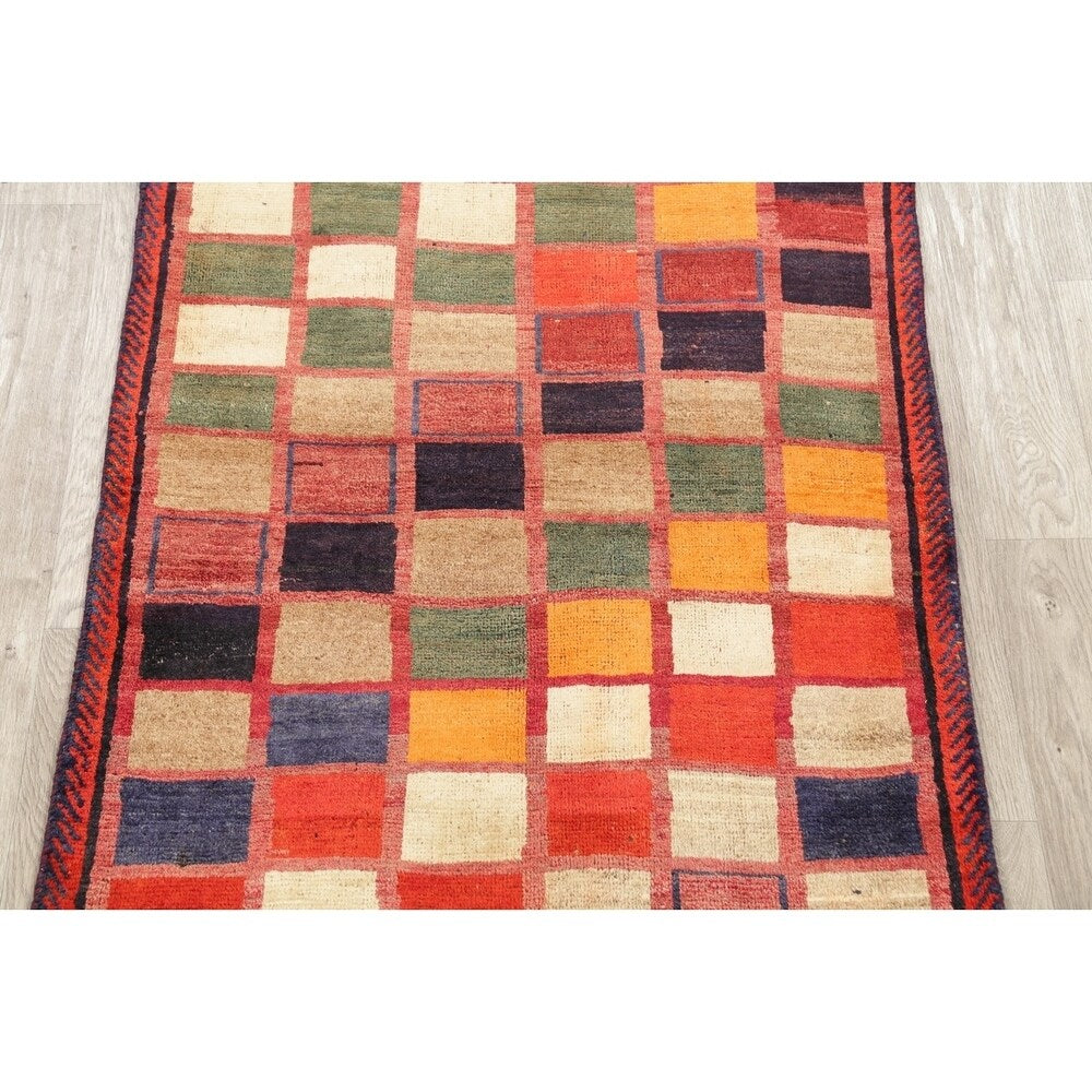 Vintage Gabbeh Checked Hand Knotted Wool Oriental Persian Area Rug - 4'8" x 3'6"