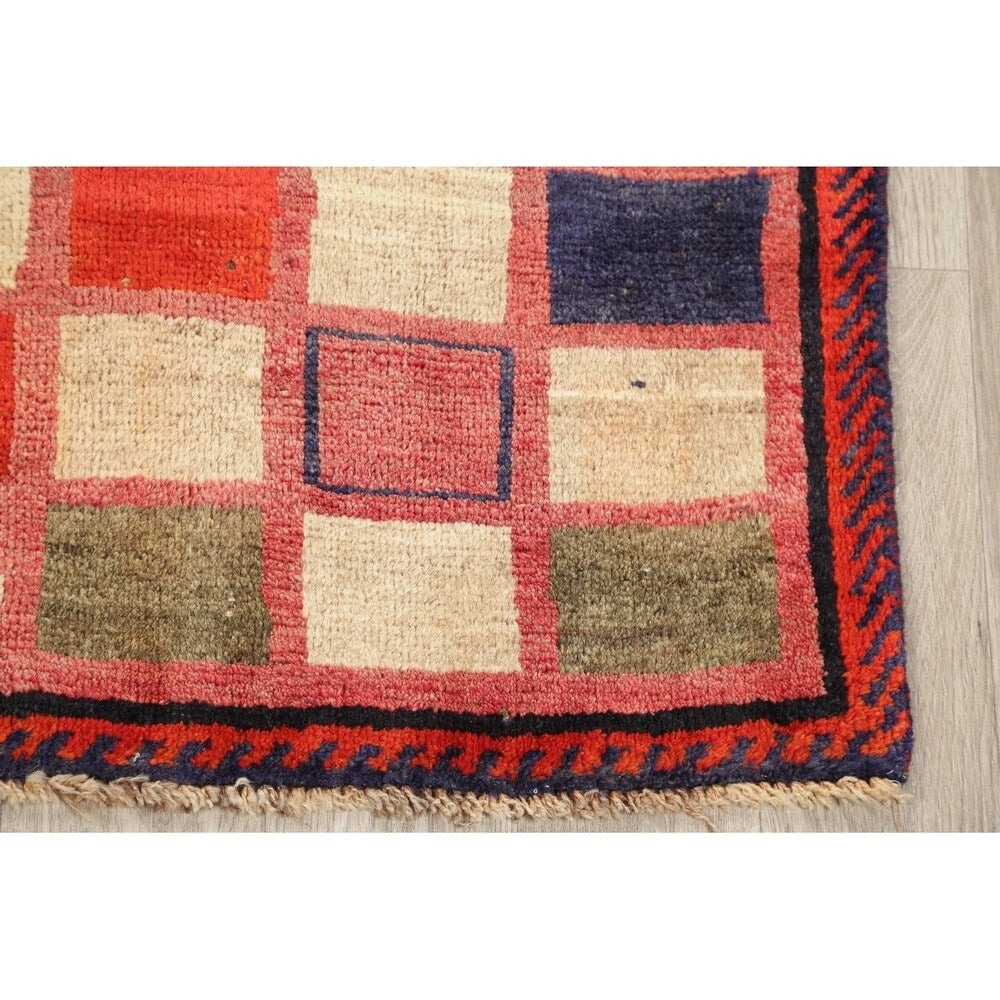 Vintage Gabbeh Checked Hand Knotted Wool Oriental Persian Area Rug - 4'8" x 3'6"