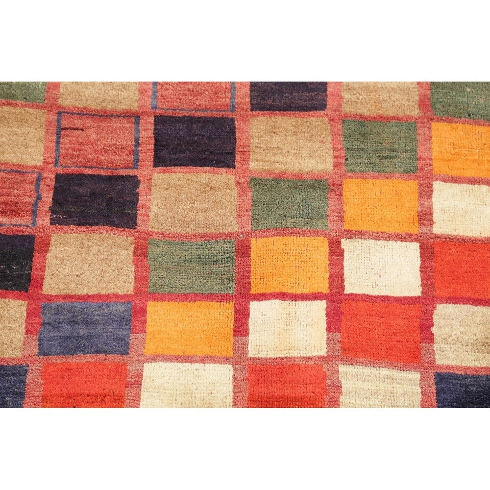 Vintage Gabbeh Checked Hand Knotted Wool Oriental Persian Area Rug - 4'8" x 3'6"