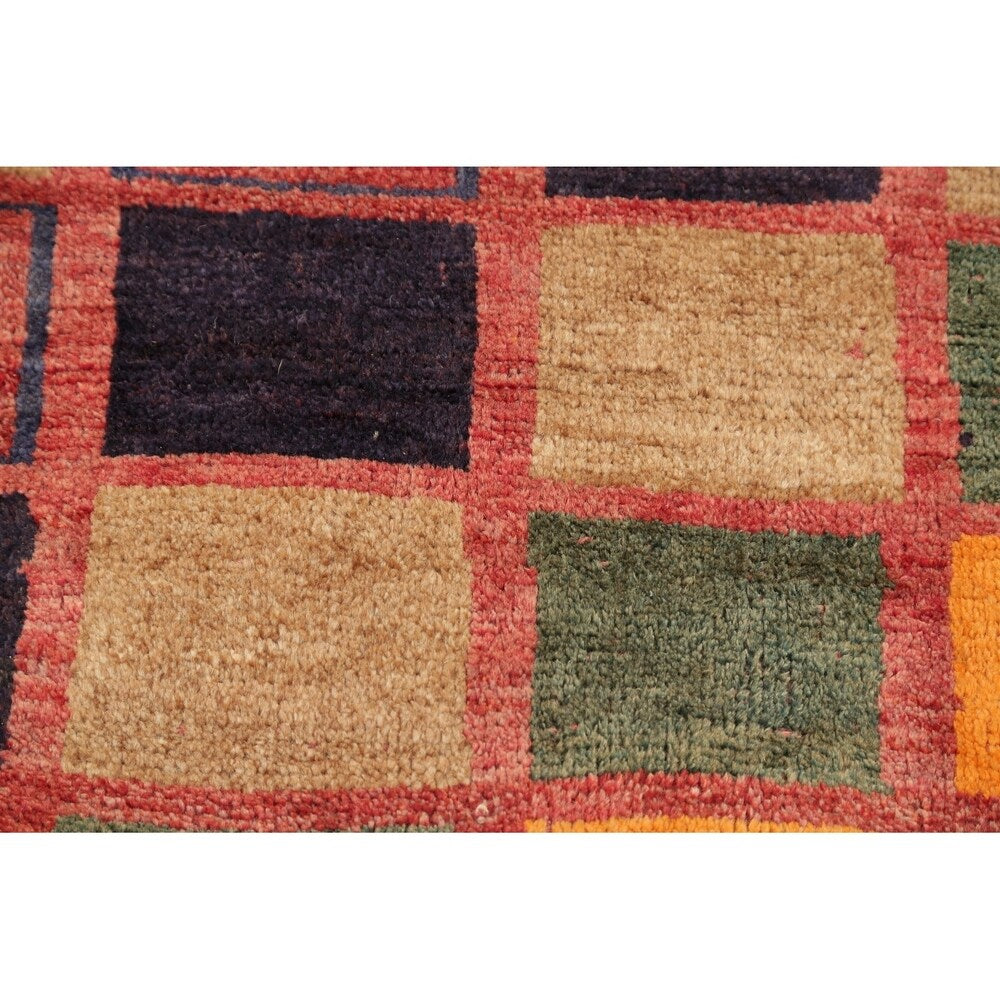 Vintage Gabbeh Checked Hand Knotted Wool Oriental Persian Area Rug - 4'8" x 3'6"