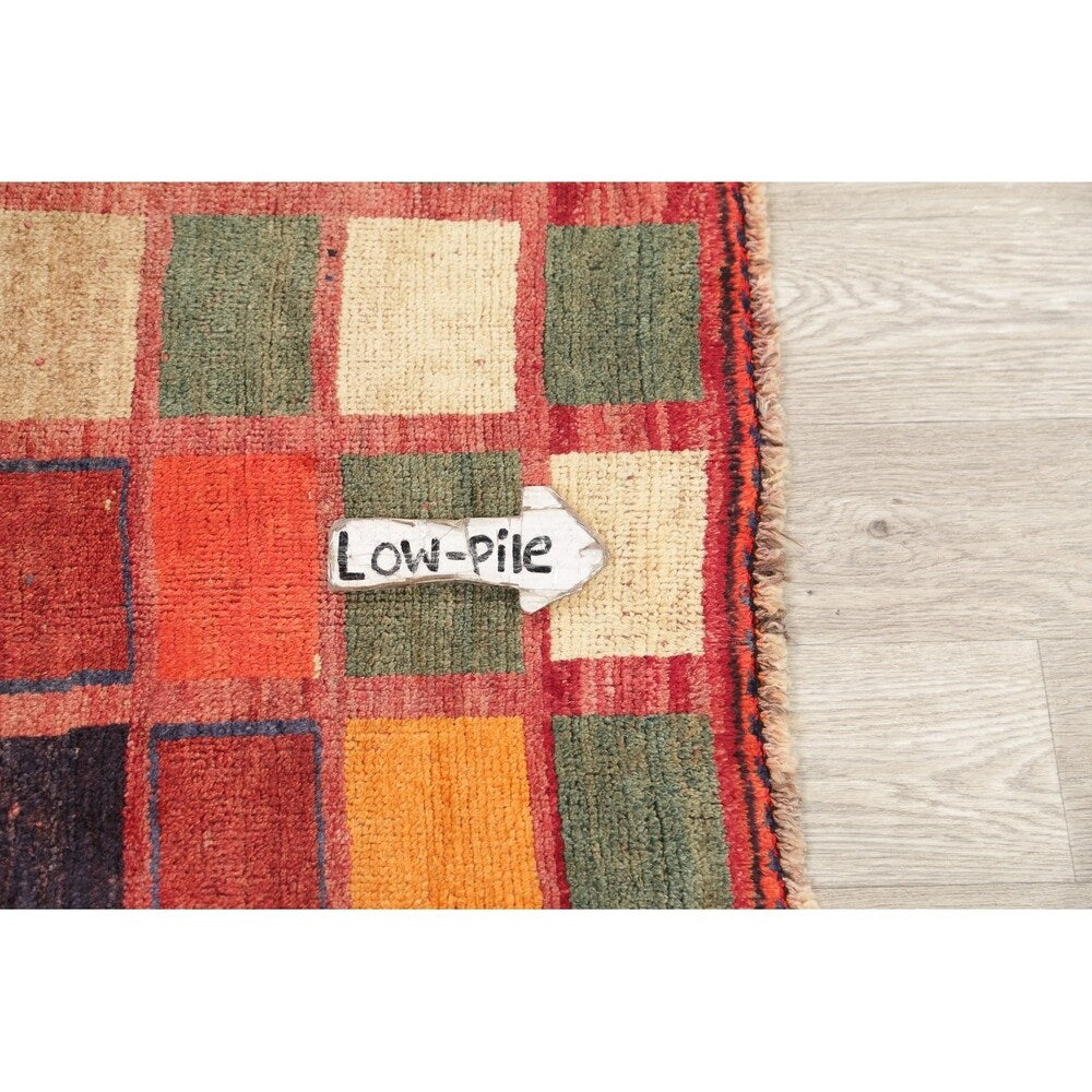 Vintage Gabbeh Checked Hand Knotted Wool Oriental Persian Area Rug - 4'8" x 3'6"