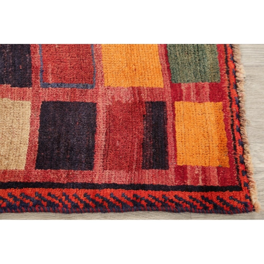 Vintage Gabbeh Checked Hand Knotted Wool Oriental Persian Area Rug - 4'8" x 3'6"
