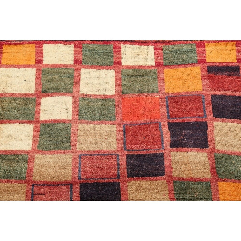 Vintage Gabbeh Checked Hand Knotted Wool Oriental Persian Area Rug - 4'8" x 3'6"