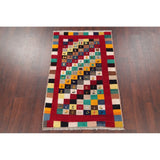 Vintage Gabbeh Tribal Checked Hand Knotted Wool Persian Area Rug - 4'10" x 3'1"