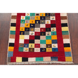 Vintage Gabbeh Tribal Checked Hand Knotted Wool Persian Area Rug - 4'10" x 3'1"