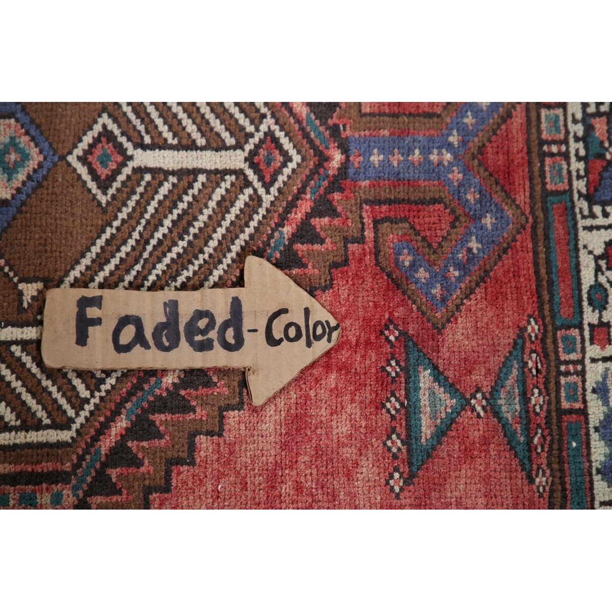 Vintage Geometric Ardebil Persian Runner Rug Handmade Wool Carpet - 3'3" x 10'10"