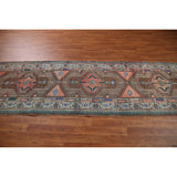 Vintage Geometric Ardebil Persian Runner Rug Handmade Wool Carpet - 3'3" x 10'10"
