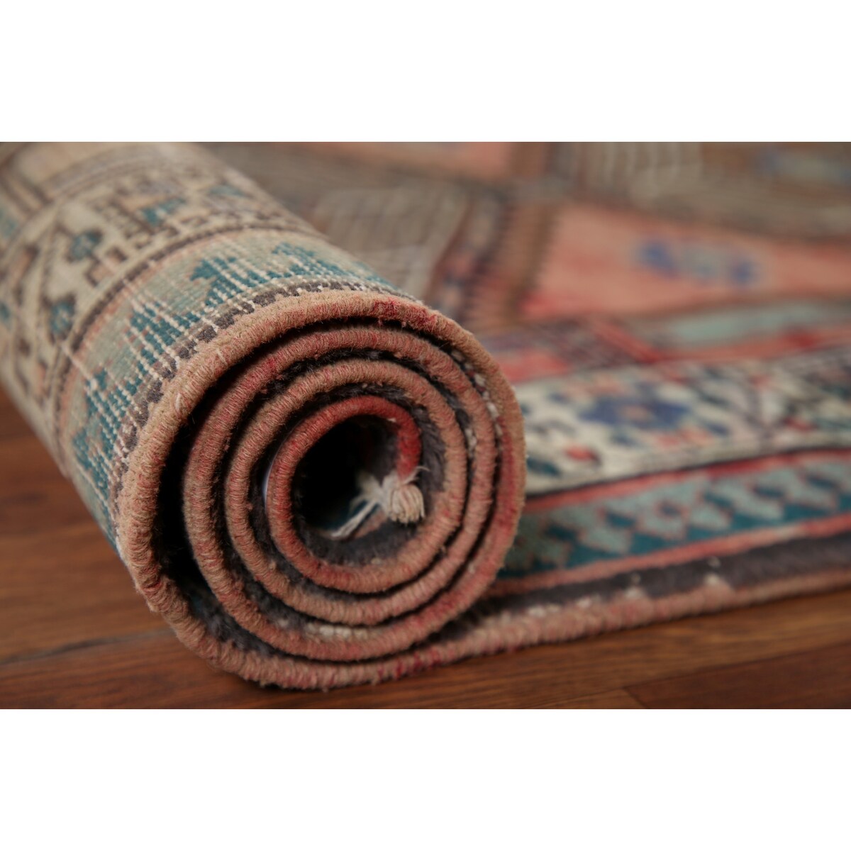 Vintage Geometric Ardebil Persian Runner Rug Handmade Wool Carpet - 3'3" x 10'10"