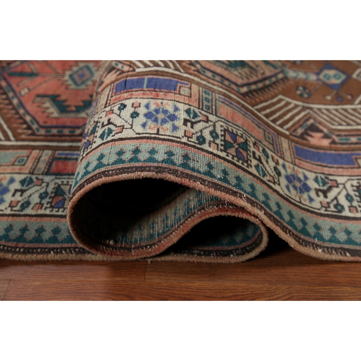 Vintage Geometric Ardebil Persian Runner Rug Handmade Wool Carpet - 3'3" x 10'10"