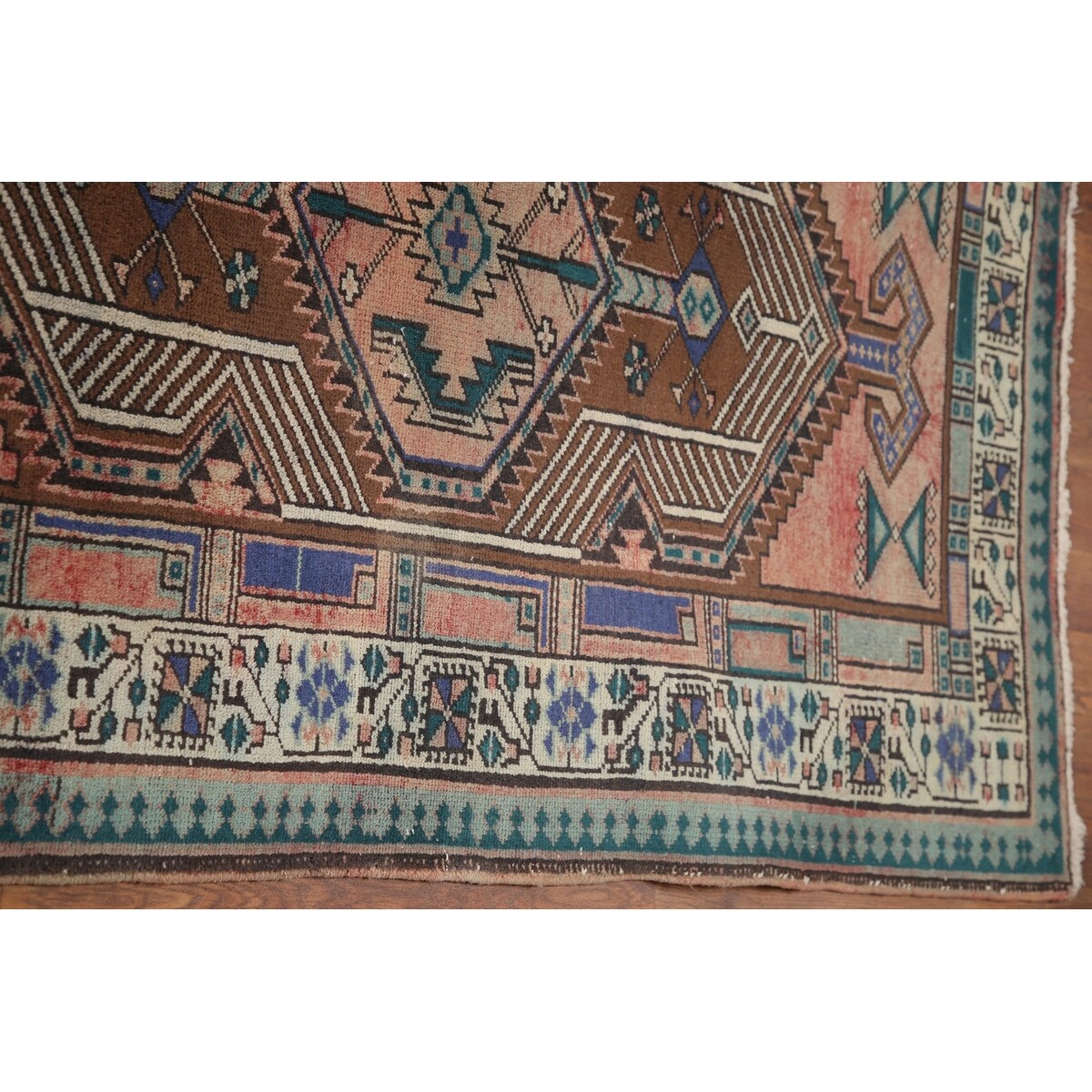 Vintage Geometric Ardebil Persian Runner Rug Handmade Wool Carpet - 3'3" x 10'10"