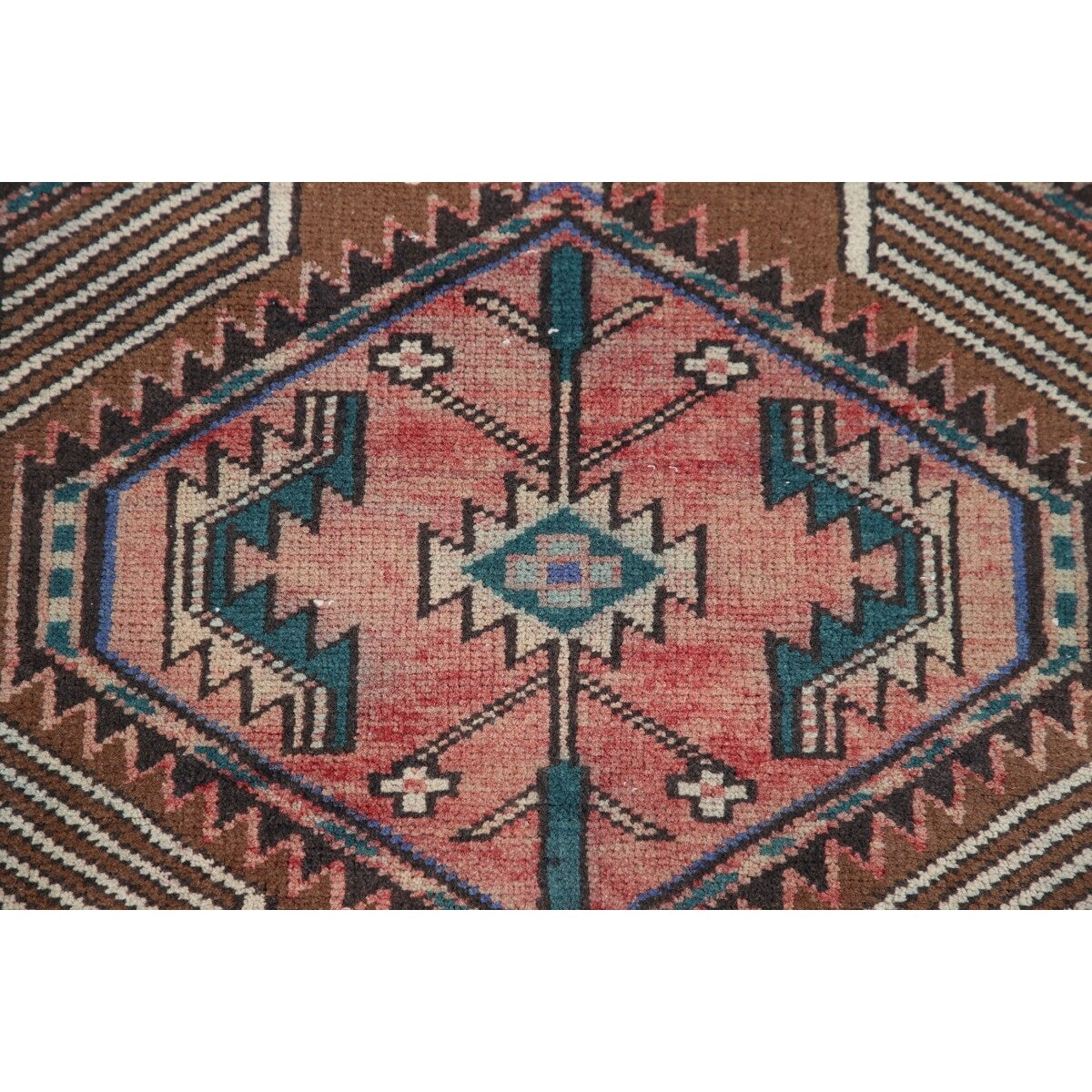 Vintage Geometric Ardebil Persian Runner Rug Handmade Wool Carpet - 3'3" x 10'10"