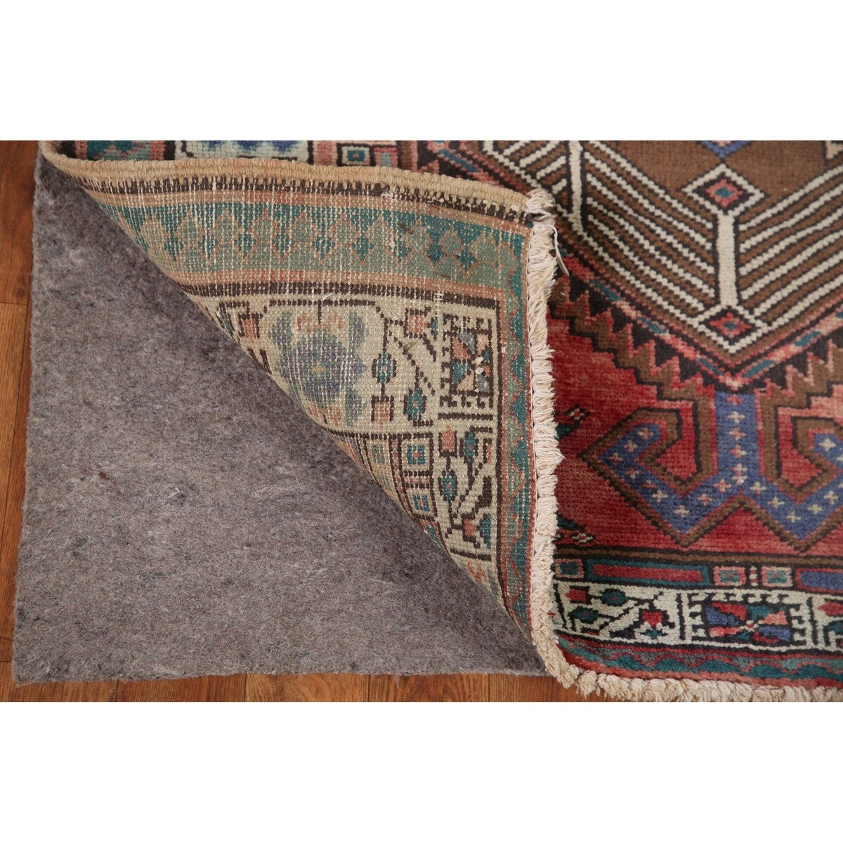 Vintage Geometric Ardebil Persian Runner Rug Handmade Wool Carpet - 3'3" x 10'10"