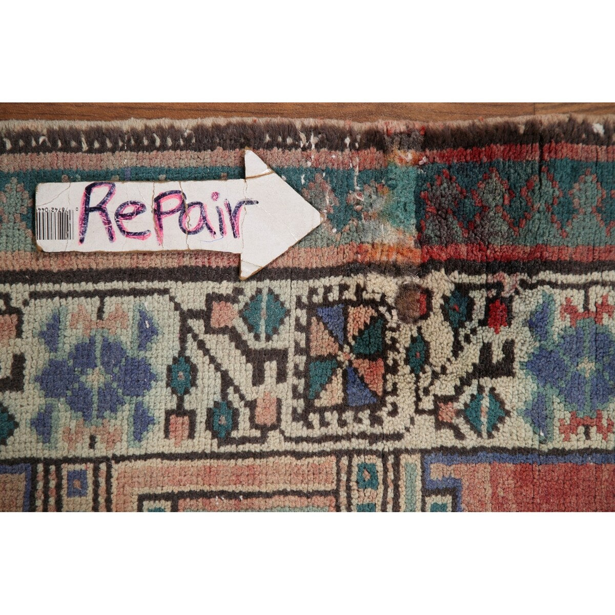 Vintage Geometric Ardebil Persian Runner Rug Handmade Wool Carpet - 3'3" x 10'10"