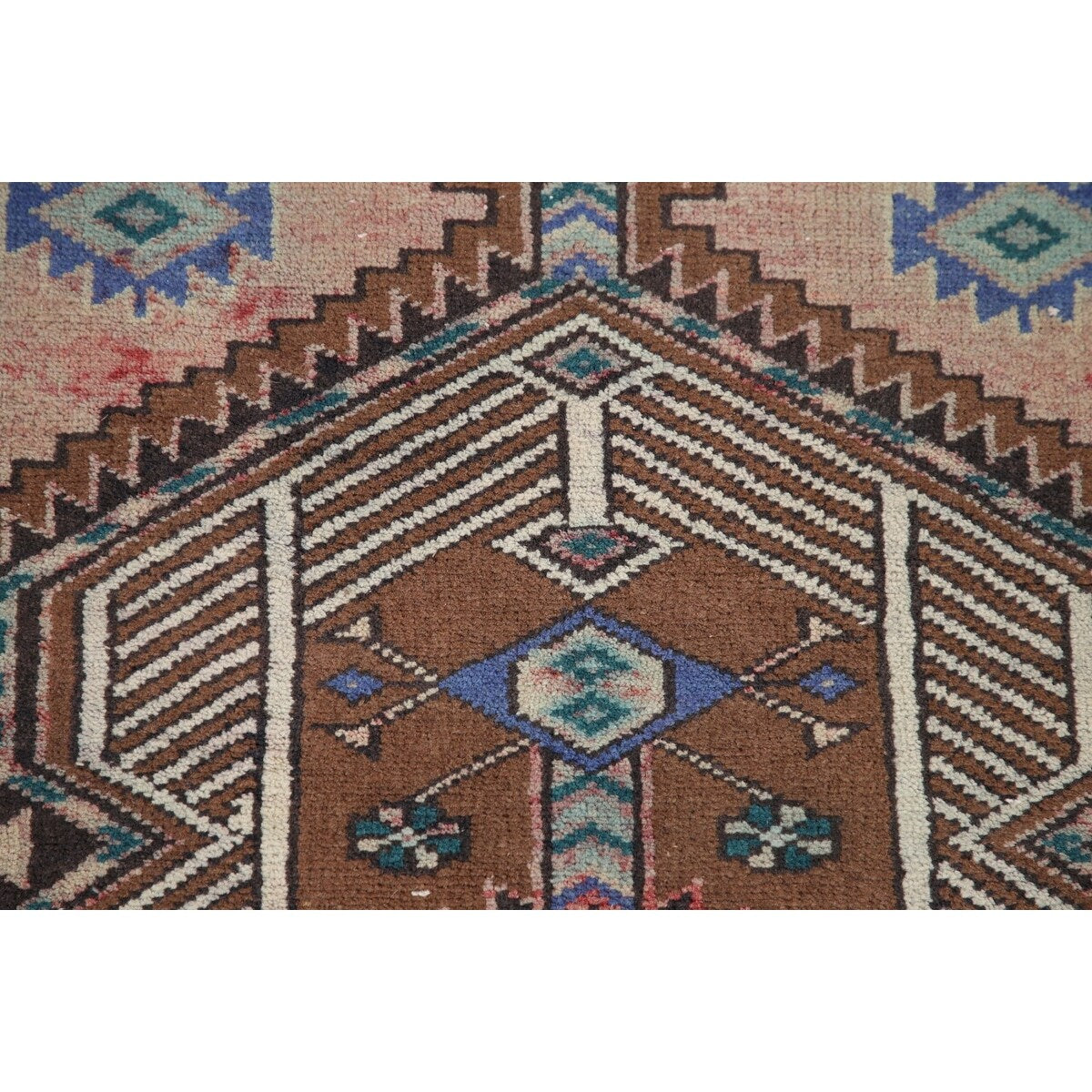 Vintage Geometric Ardebil Persian Runner Rug Handmade Wool Carpet - 3'3" x 10'10"