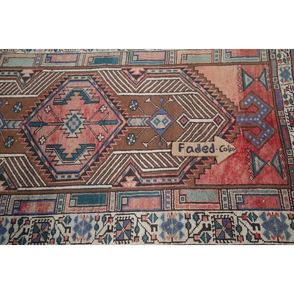 Vintage Geometric Ardebil Persian Runner Rug Handmade Wool Carpet - 3'3" x 10'10"