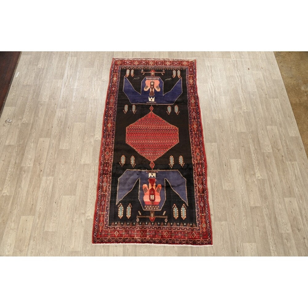 Vintage Geometric Bidjar Persian Runner Rug Hand-Knotted Carpet - 4'3" x 9'0"