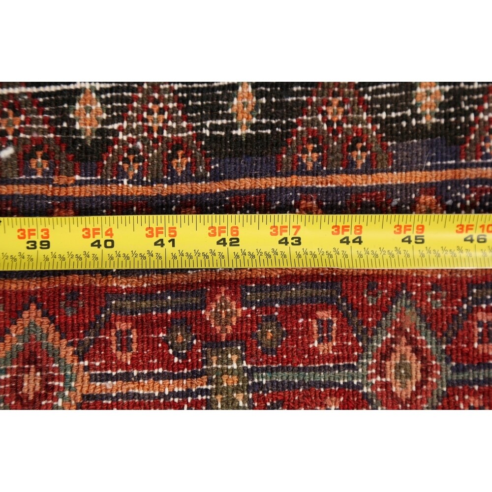 Vintage Geometric Bidjar Persian Runner Rug Hand-Knotted Carpet - 4'3" x 9'0"