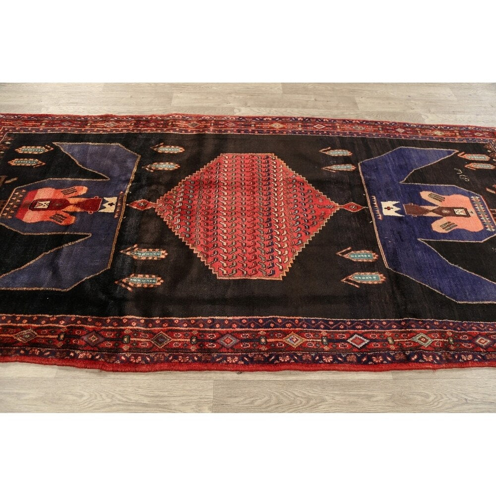 Vintage Geometric Bidjar Persian Runner Rug Hand-Knotted Carpet - 4'3" x 9'0"