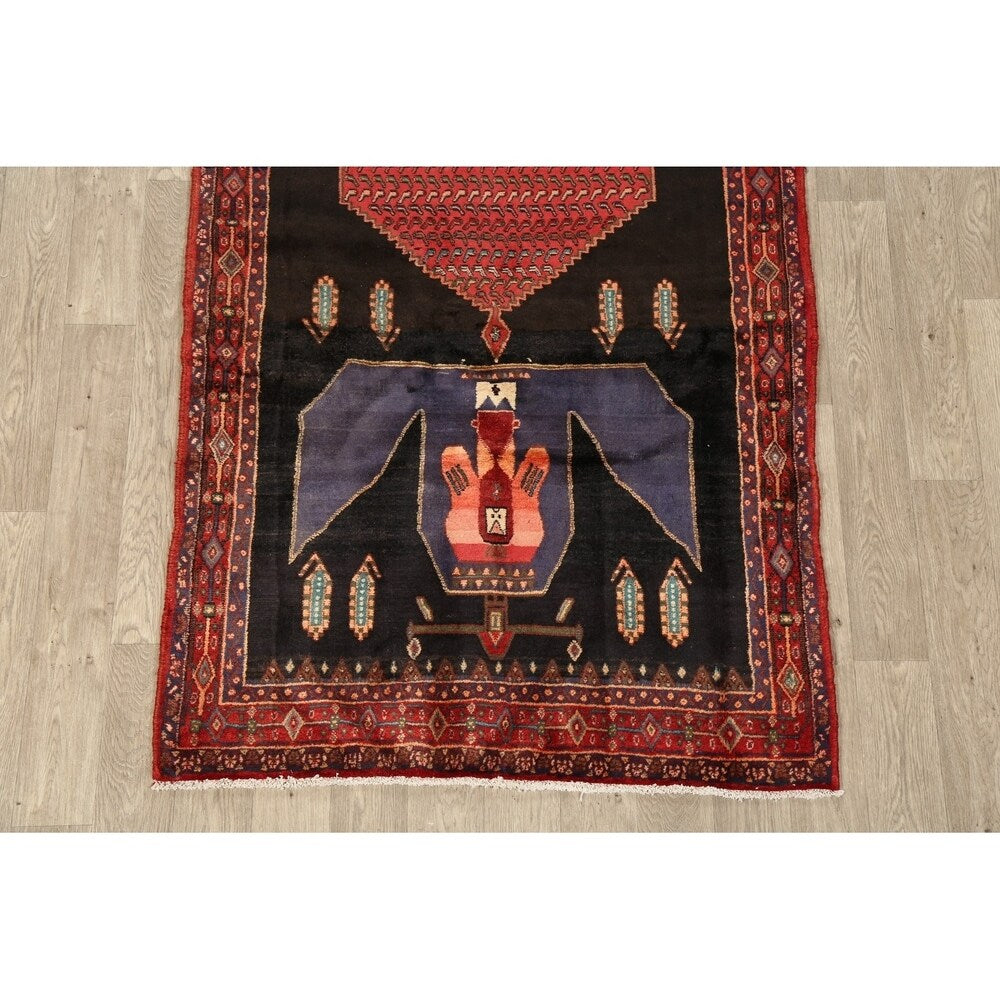 Vintage Geometric Bidjar Persian Runner Rug Hand-Knotted Carpet - 4'3" x 9'0"