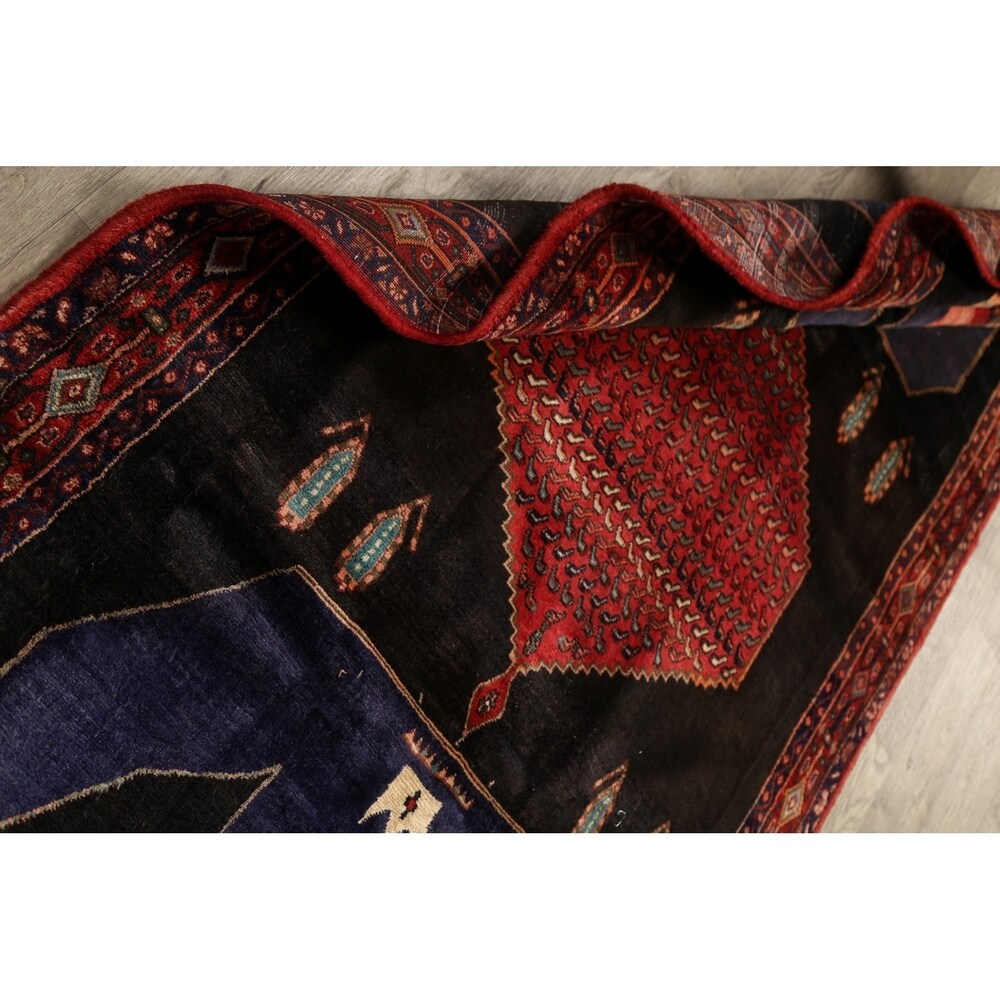 Vintage Geometric Bidjar Persian Runner Rug Hand-Knotted Carpet - 4'3" x 9'0"