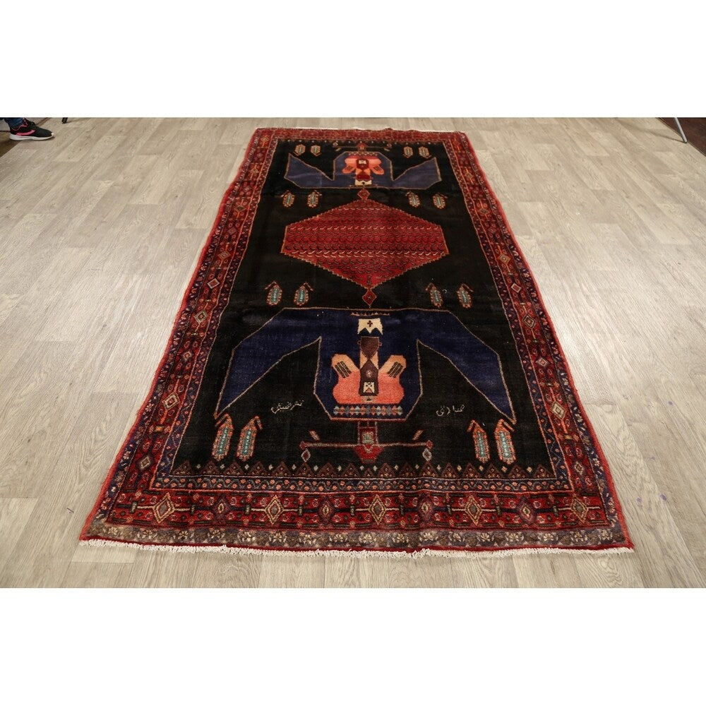 Vintage Geometric Bidjar Persian Runner Rug Hand-Knotted Carpet - 4'3" x 9'0"