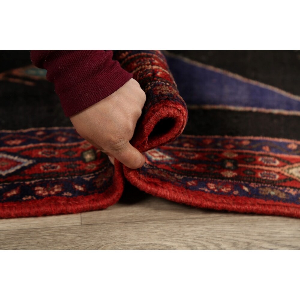 Vintage Geometric Bidjar Persian Runner Rug Hand-Knotted Carpet - 4'3" x 9'0"