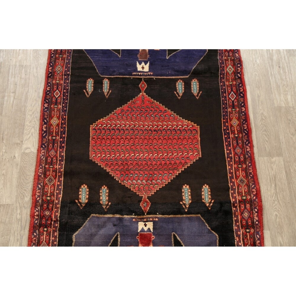 Vintage Geometric Bidjar Persian Runner Rug Hand-Knotted Carpet - 4'3" x 9'0"