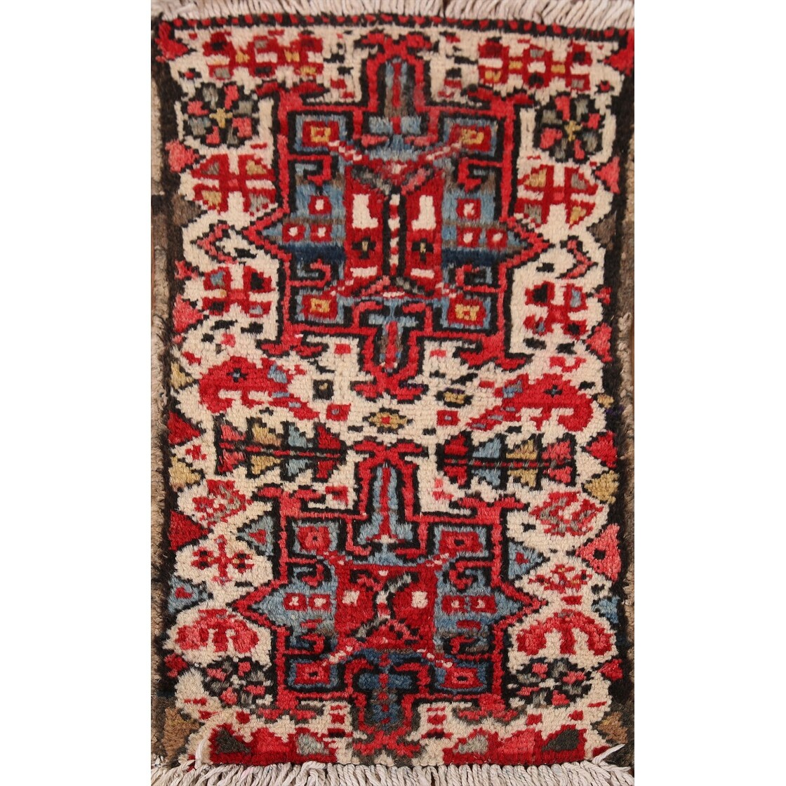 Vintage Geometric Gharajeh Persian Rug Handmade Oriental Wool Carpet - 1'8" x 2'6"