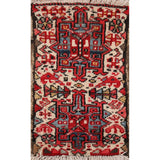 Vintage Geometric Gharajeh Persian Rug Handmade Oriental Wool Carpet - 1'8" x 2'6"